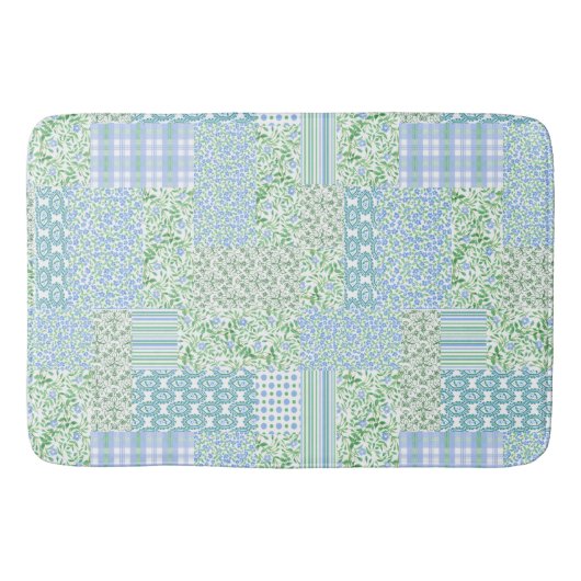 Blue Periwinkle Flowers Faux Patchwork Badmat (Voorkant)