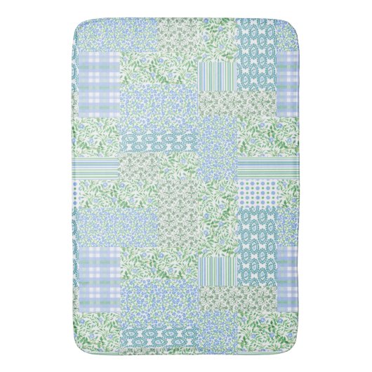 Blue Periwinkle Flowers Faux Patchwork Badmat (Voorkant Verticaal)