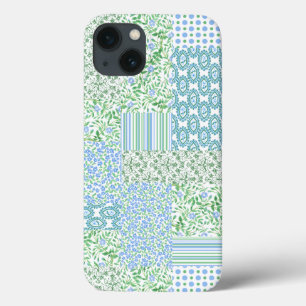 Blue Periwinkle Flowers  Faux Patchwork iPhone 13 Hoesje