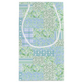Blue Periwinkle Flowers Faux Patchwork Klein Cadeauzakje (Achterkant)