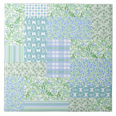 Blue Periwinkle Flowers  Faux Patchwork Tegeltje (Voorkant)