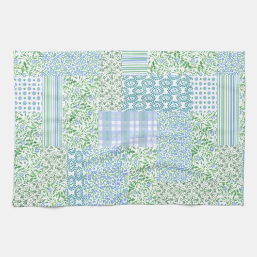 Blue Periwinkle Flowers  Faux Patchwork Theedoek (Horizontaal)