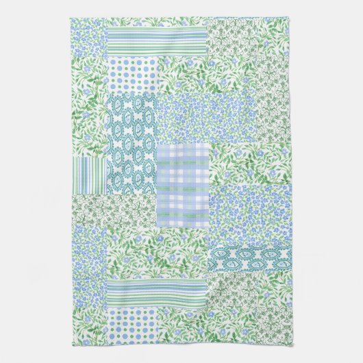 Blue Periwinkle Flowers  Faux Patchwork Theedoek (Verticaal)