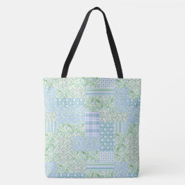 Blue Periwinkle Flowers  Faux Patchwork Tote Bag