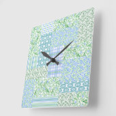 Blue Periwinkle Flowers  Faux Patchwork Vierkante Klok (Hoek)