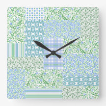 Blue Periwinkle Flowers  Faux Patchwork