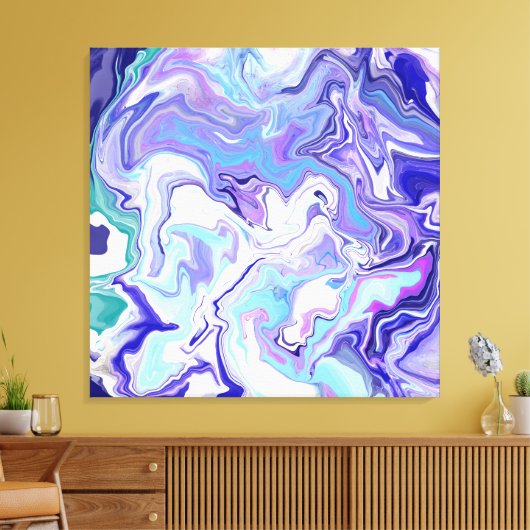 Blue Periwinkle Marble Fluid Art Canvas Afdruk (Insitu (Woonkamer))