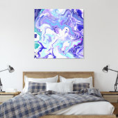 Blue Periwinkle Marble Fluid Art Canvas Afdruk (Insitu (Slaapkamer))
