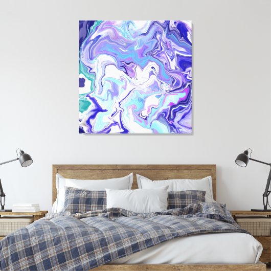 Blue Periwinkle Marble Fluid Art Canvas Afdruk (Insitu (Slaapkamer))