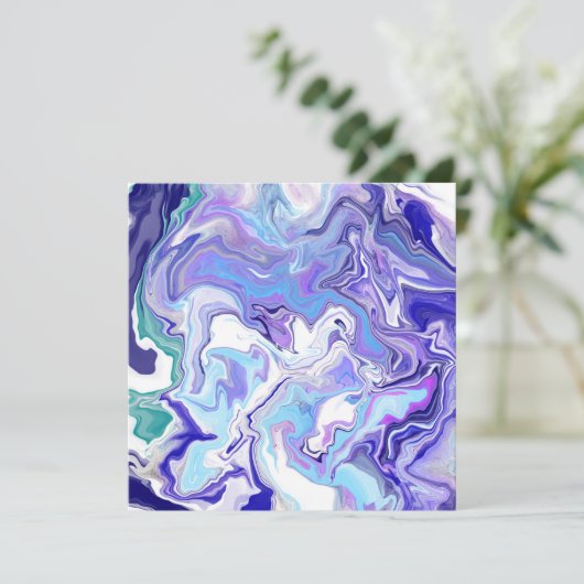 Blue Periwinkle Marble Fluid Art Kaart (Staand voorkant)