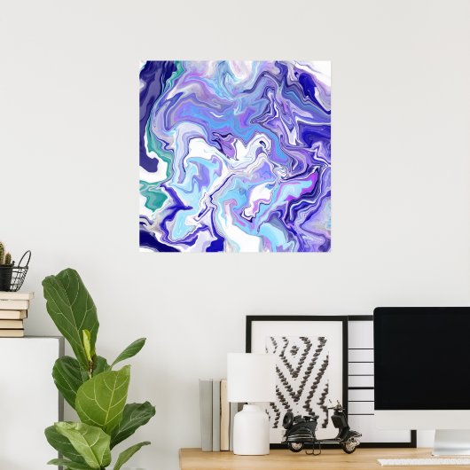 Blue Periwinkle Marble Fluid Art Poster (Thuiskantoor)