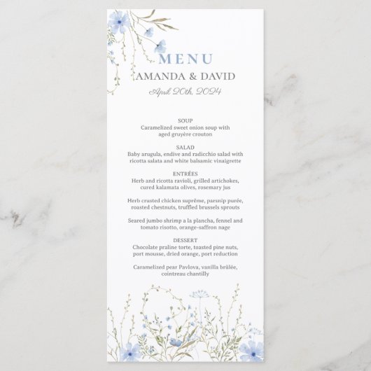 Blue Periwinkle Wildflower Wedding Flat Menu (Voorkant)