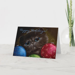 BLUE PERSIAN KITTEN CAT HOLIDAY KAART