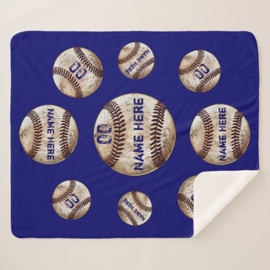 Blue Personal Baseball Throw Blanket, Sherpa (Voorkant (horizontaal))