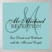 Blue Personalised Wedding Reception Sign Poster (Voorkant)