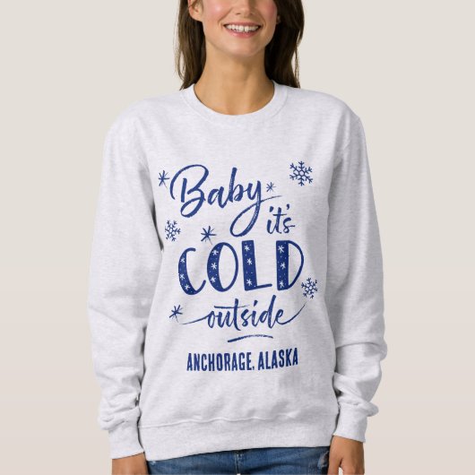 Blue Personalized Baby It's Cold Outside Holiday Trui (Voorkant)