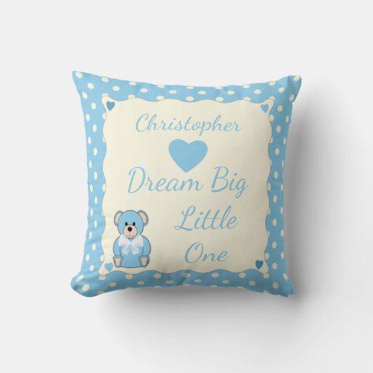 Blue Personalized baby name Teddy Bear Kussen (Voorkant)