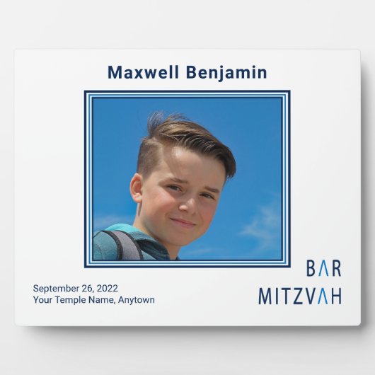 Blue Personalized Bar Mitzvah Photo Plaque Fotoplaat (Voorkant)