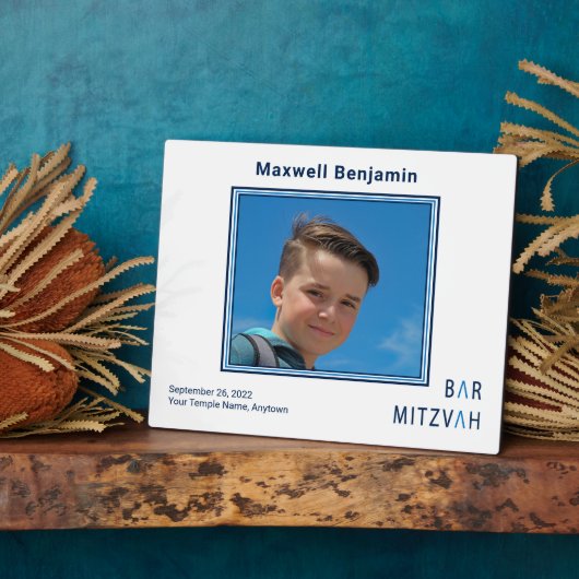 Blue Personalized Bar Mitzvah Photo Plaque Fotoplaat (Zijkant)