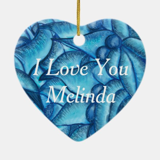 Blue Personalized I Love You Heart Pendant Keramisch Ornament (Achterkant)