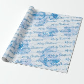 Blue Personalized Merry kerstscript Floral Cadeaupapier (Uitgerold)