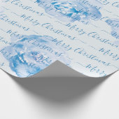 Blue Personalized Merry kerstscript Floral Cadeaupapier (Hoek)