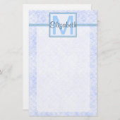 Blue Personalized Monogram Briefpapier (Voorkant / Achterkant)