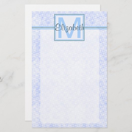 Blue Personalized Monogram Briefpapier (Voorkant / Achterkant)