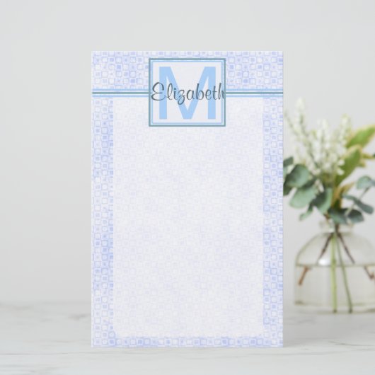Blue Personalized Monogram Briefpapier (Staand voorkant)