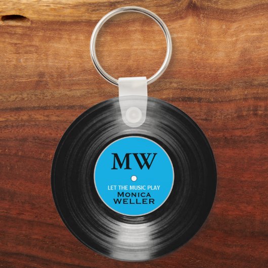 Blue Personalized Music Vinyl Record Sleutelhanger (Achterkant)