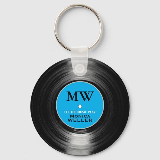 Blue Personalized Music Vinyl Record Sleutelhanger (Achterkant)