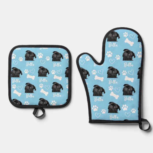 Blue Personalized Pet Photo Hondenliefhebber Insta Ovenwant & Pannenlap Set (Voorkant)