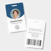 Blue Personalized Photo, Logo, Barcode Employee Badge (Voor- en achterkant)