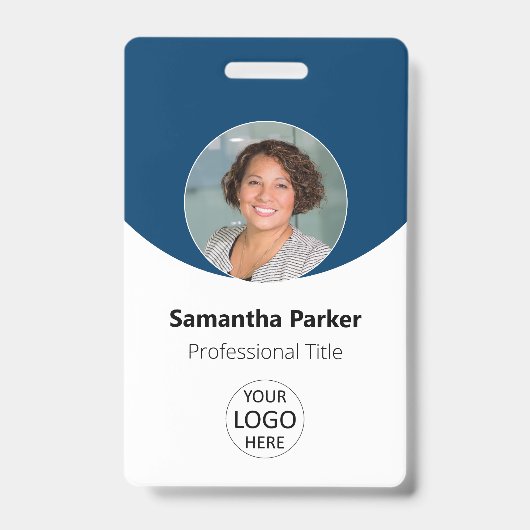Blue Personalized Photo, Logo, Barcode Employee Badge (Voorzijde)