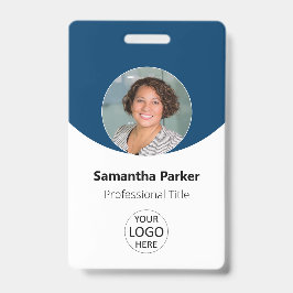 Blue Personalized Photo, Logo, Barcode Employee Badge