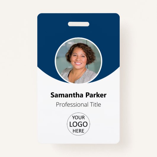 Blue Personalized Photo, Logo, Barcode Employee Badge (Voorkant)
