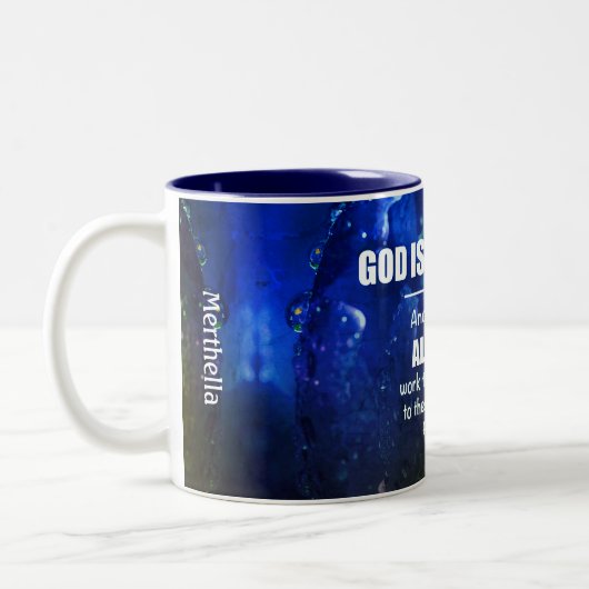 Blue Personalized ROMANS 8:28 Christelijk Tweekleurige Koffiemok (Links)