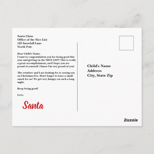 Blue Personalized Santa's Nice List Certificate Briefkaart (Achterkant)