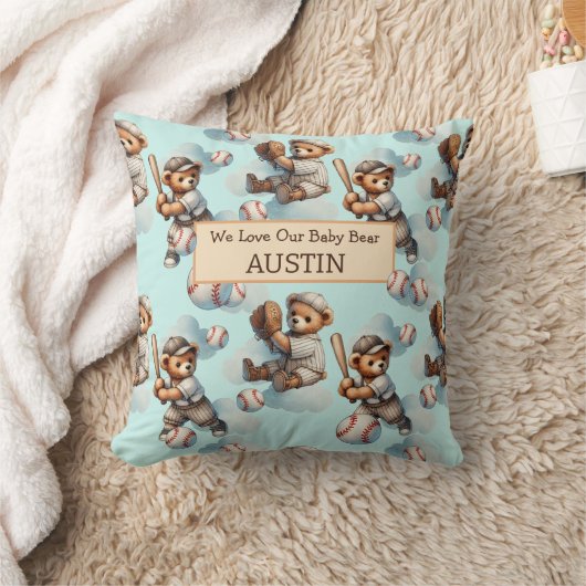Blue Personalized Watercolor Teddy Bears Kussen (Deken)