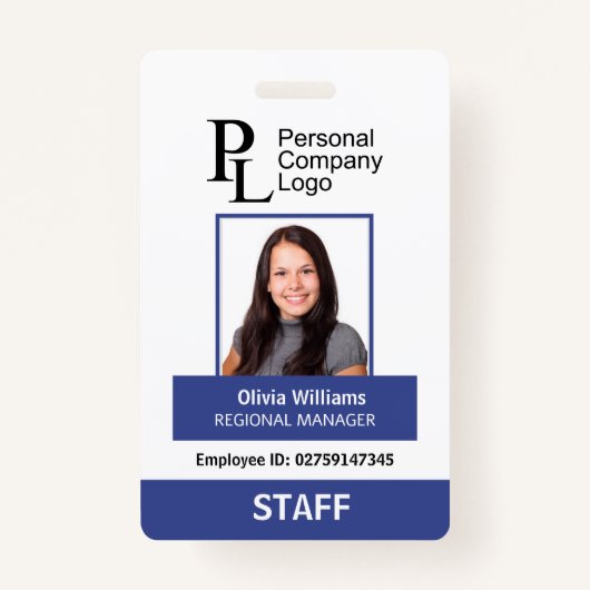BLUE Persoonlijk Portret Company Personeel Foto ID Badge (Voorkant)