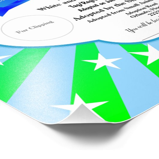 Blue  Pet Adoption Certificate Foto Afdruk (Hoek)