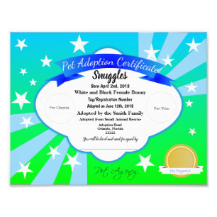 Blue  Pet Adoption Certificate Foto Afdruk