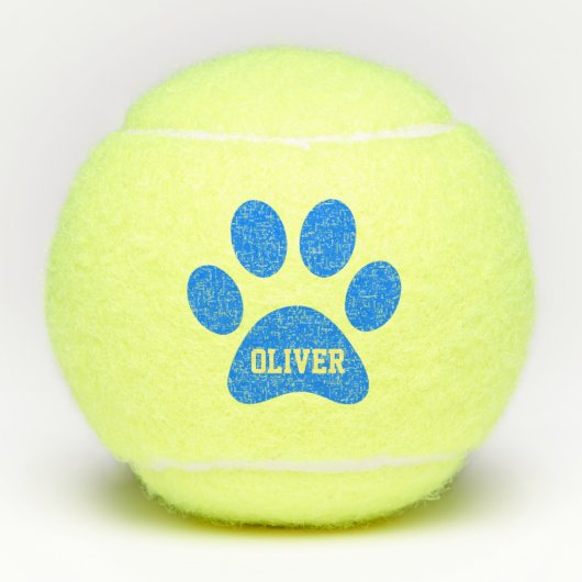 Blue Pet Paw Afdrukken - Aangepaste naam Speelgoed Tennisballen (Voorkant)