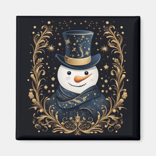 Blue Pet Snowman Gold Decoratieve Vakantiemagnet Magneet (Voorkant)