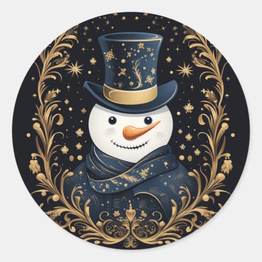 Blue Pet Snowman Gouden Decoratieve Sticker (Voorkant)