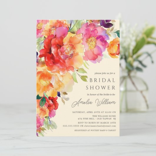 Blue Petal bruids douche uitnodiging (Staand voorkant)