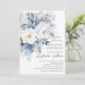 Blue Petal bruids douche uitnodiging (Staand voorkant)