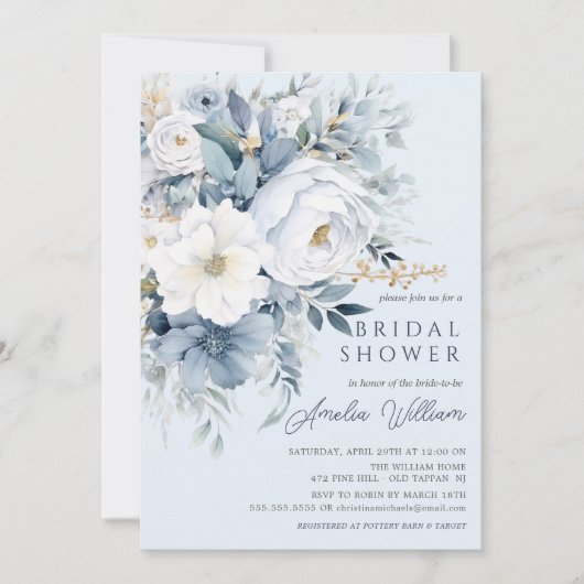 Blue Petal bruids douche uitnodiging (Voorkant)