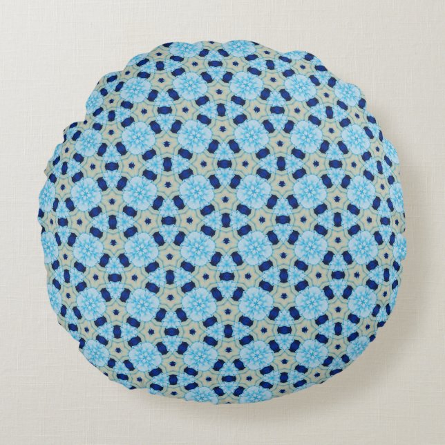 Blue Petal Harmony Round Pouf Rond Kussen (Voorkant)