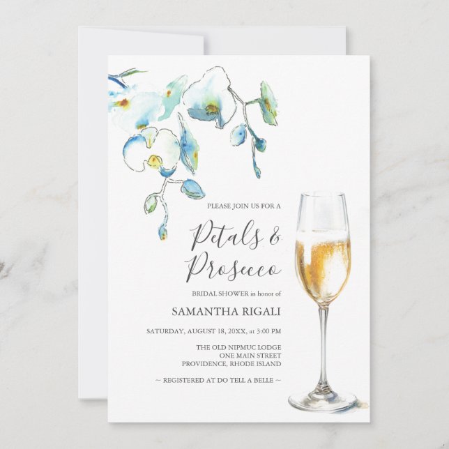 Blue Petals and Prosecco Bridal Shower Invitations (Voorkant)
